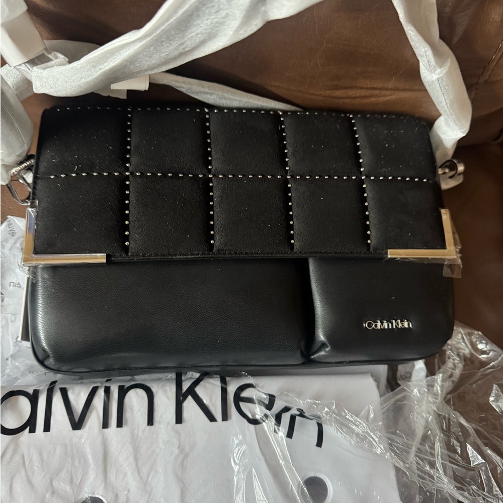 Calvin Klein Black Quilted Studded Shoulder Bag